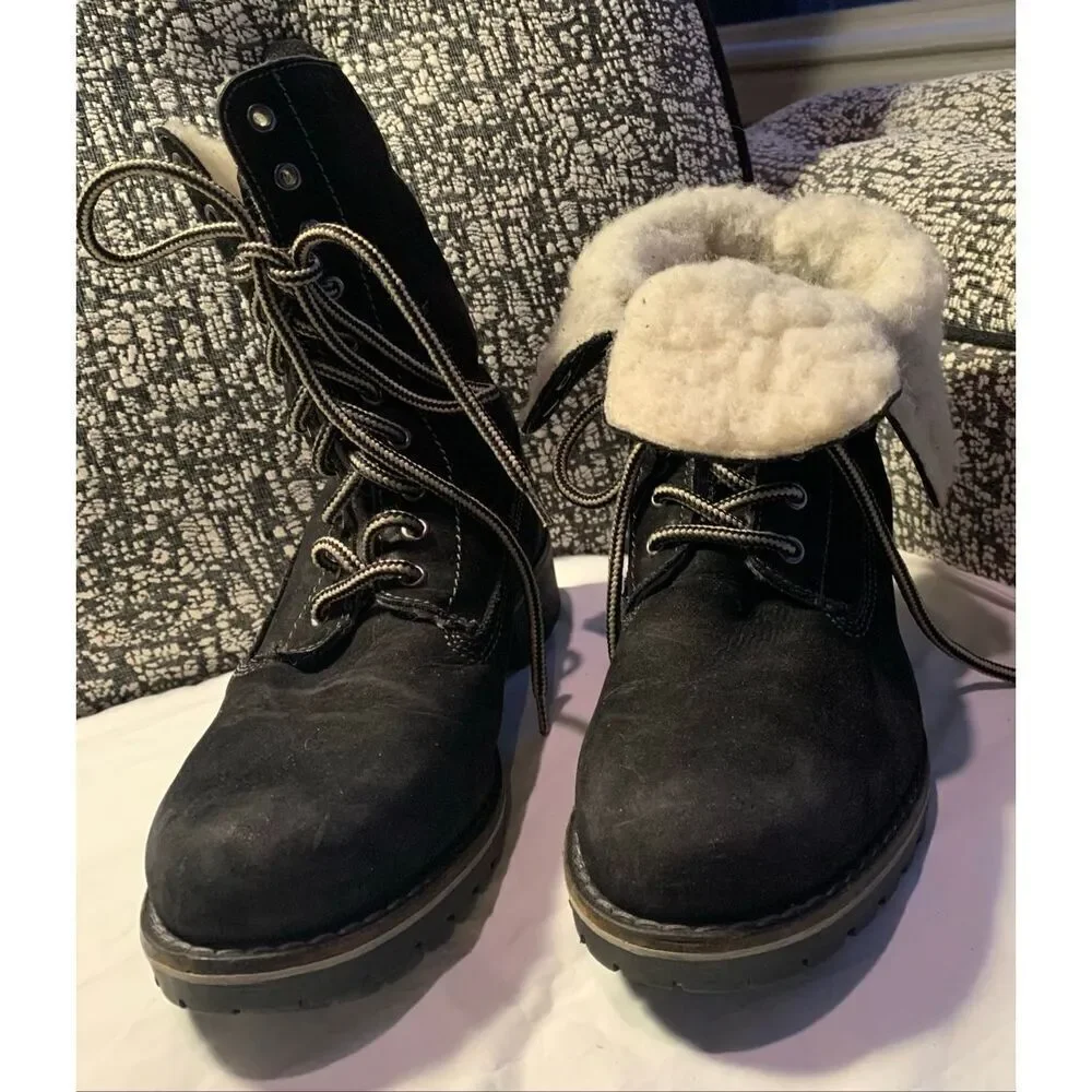 Bos & Co Colby Wool Lined Waterproof Shearling black Suede Boots sz 39 8.5